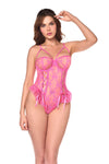 Doll Up Feminine Underwire Lace Bodysuit Teddy Valentine Pink