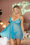 Shirley of Hollywood Plus Size Stretch Lace & Sheer Mesh Babydoll Berry