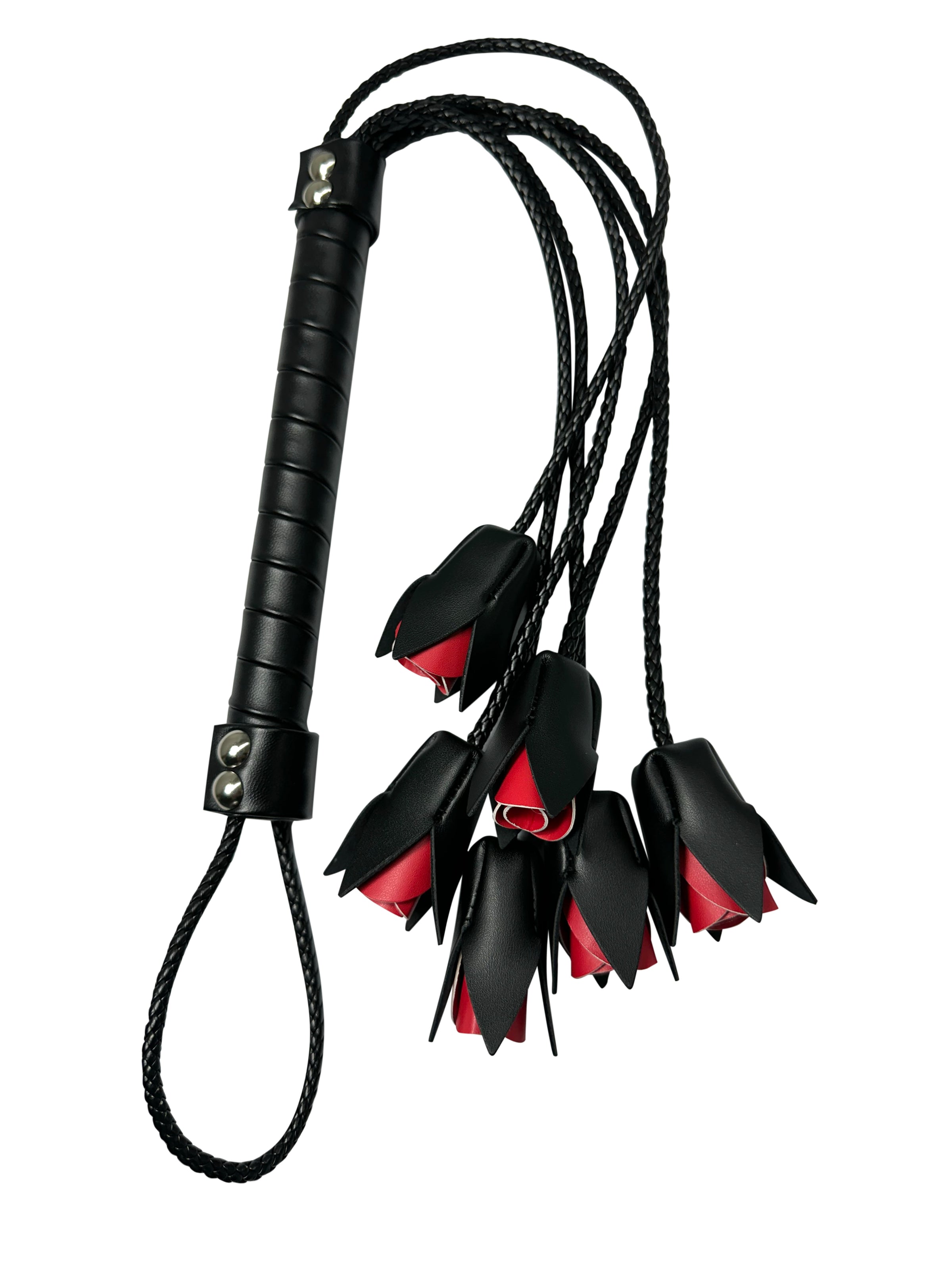 Premium Faux Leather Red Roses Lingerie Accessory Black