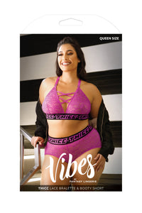 Fantasy Lingerie Vibes Thicc Lace Bralette & Booty Short Bra Set Pink Queen
