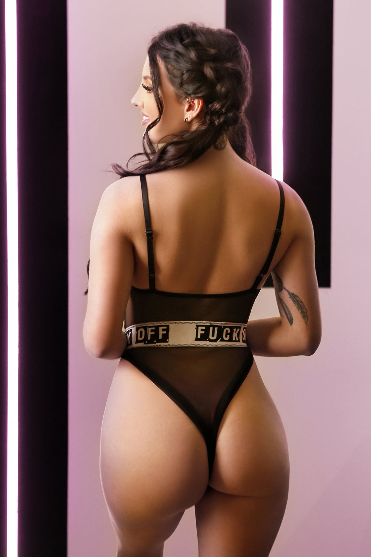Fantasy Lingerie Vibes F Off Playsuit Sheer Teddy Bodysuit Black