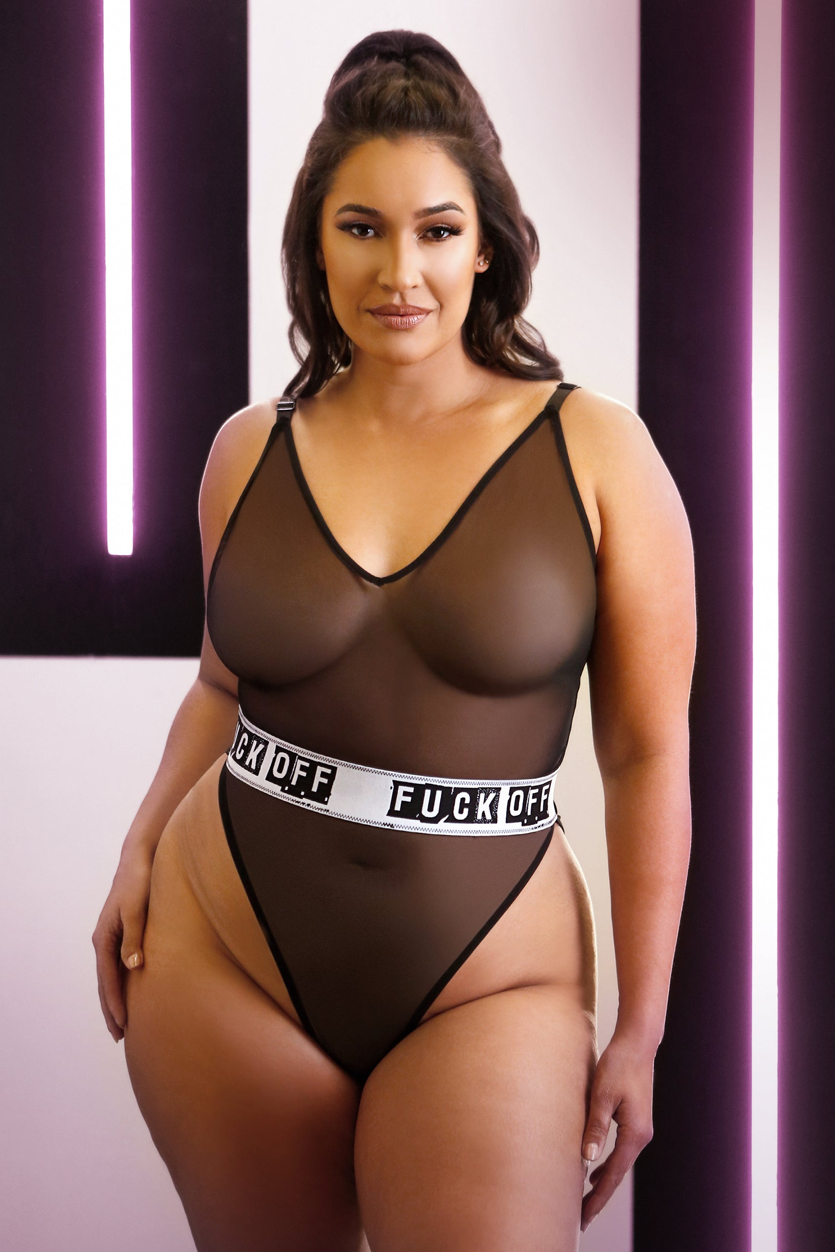 Fantasy Lingerie Queen Vibes F Off Playsuit Sheer Teddy Bodysuit Black