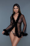 Burlesque BeWicked Bou Robe Marabou Feather Trim Black