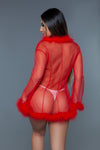 Burlesque BeWicked Bou Robe Marabou Feather Trim Red