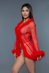 Burlesque BeWicked Bou Robe Marabou Feather Trim Red