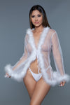 Burlesque BeWicked Bou Robe Marabou Feather Trim White