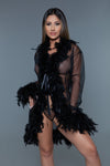 BeWicked Lux Robe Sheer Black Feather Trim