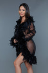 BeWicked Lux Robe Sheer Black Feather Trim