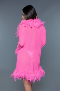 BeWicked Lux Robe Boa Feather Trim Hot Pink
