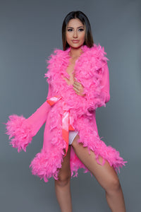 BeWicked Lux Robe Boa Feather Trim Hot Pink