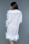BeWicked Lux Robe Sheer White Feather Trim