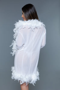 BeWicked Lux Robe Sheer White Feather Trim