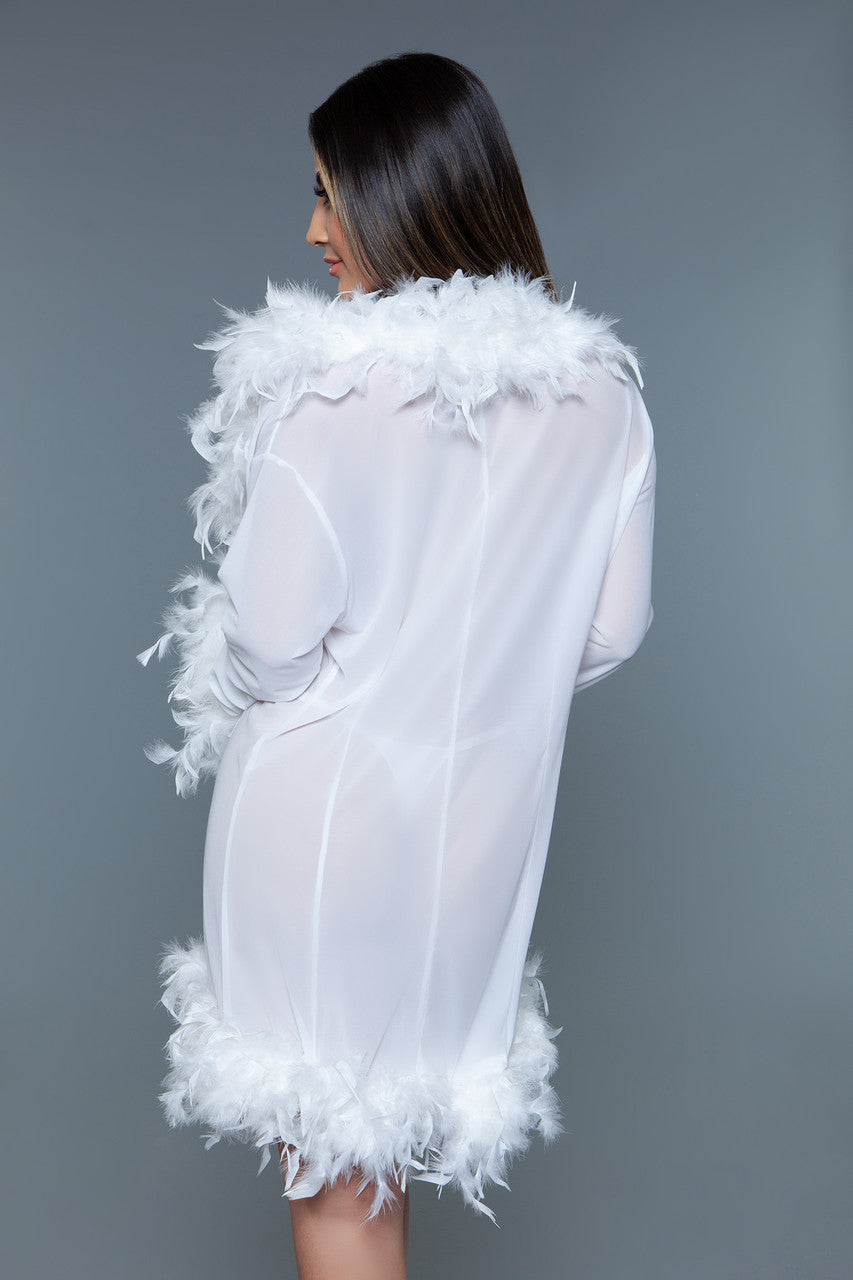 BeWicked Lux Robe Sheer White Feather Trim