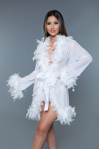 BeWicked Lux Robe Sheer White Feather Trim