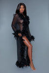 BeWicked Glamour Sheer Long Robe Boa Feather Trim Black Burlesque Pinup