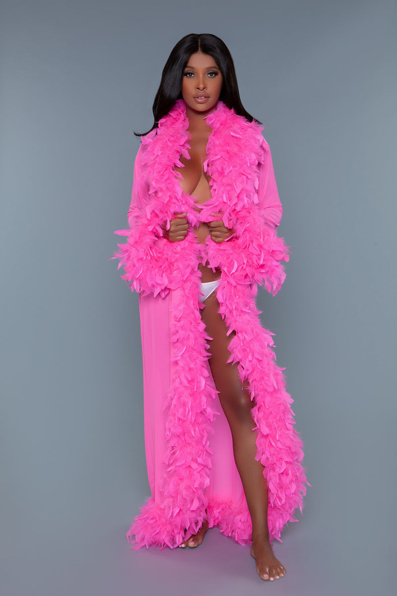 BeWicked Glamour Robe Boa Feather Trim Hot Pink