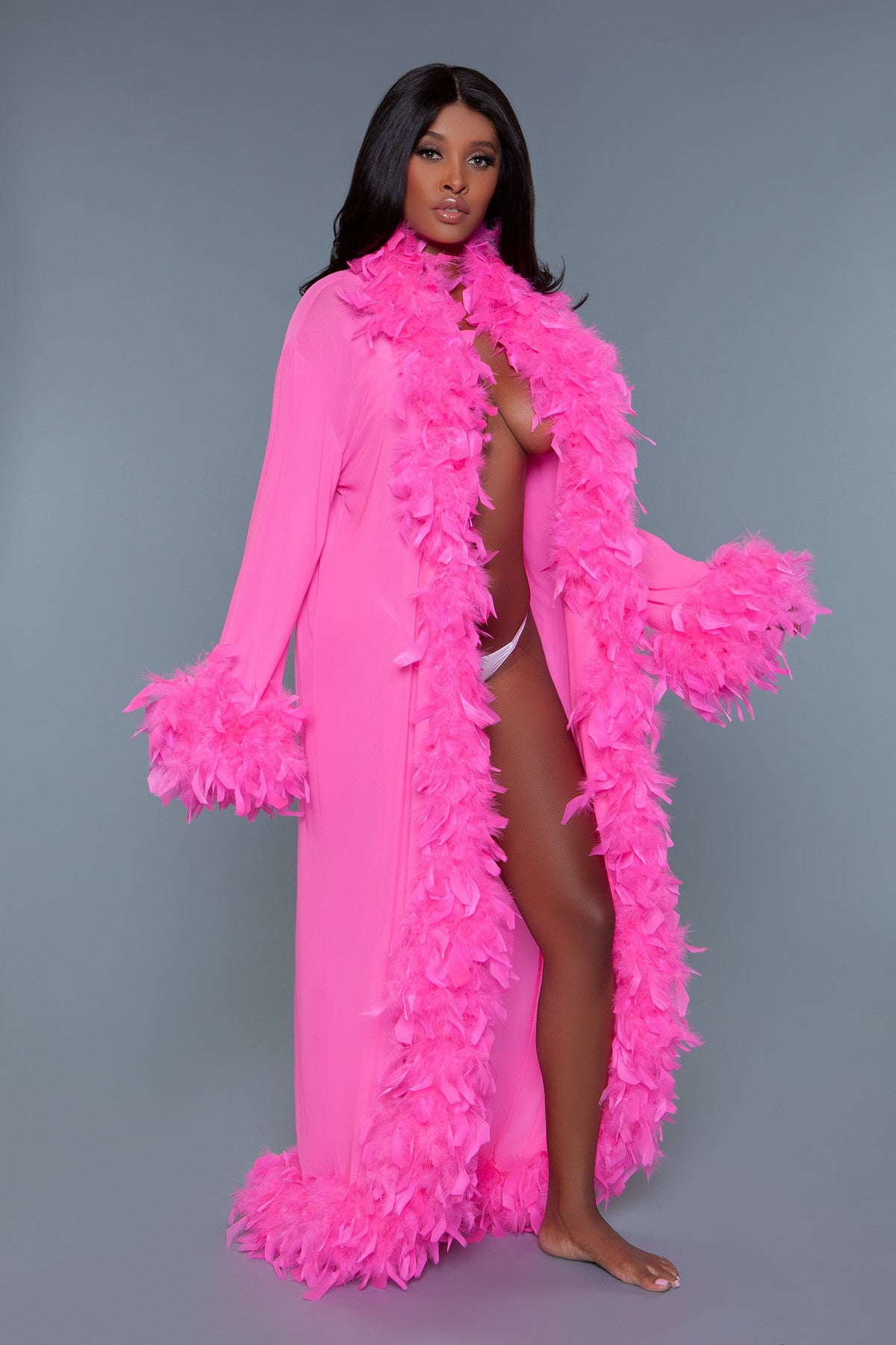 BeWicked Glamour Robe Boa Feather Trim Hot Pink