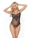 Coquette Pleasure Collection Sheer Crotchless Teddy Removable Choker Black