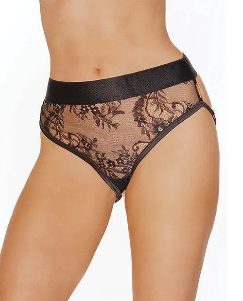 Coquette Pleasure Collection Mesh Lace and Rose Gold Metal Chain Panty Black-Rebel Romance