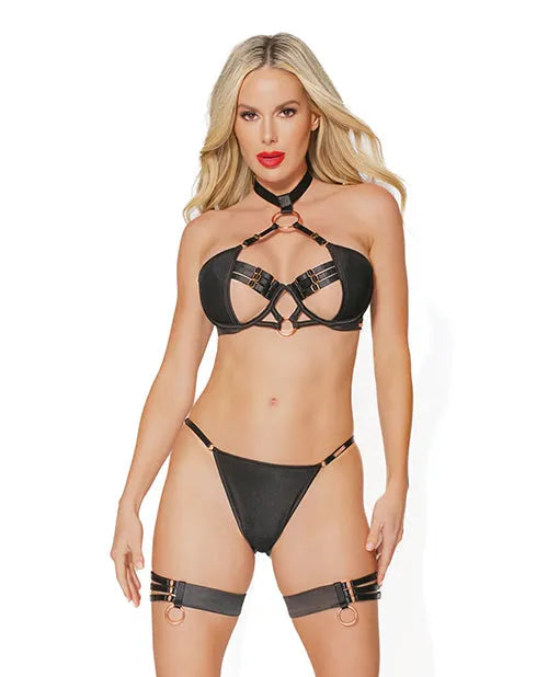 Coquette Pleasure Collection Adjustable Choker Bra Set Black-Rebel Romance