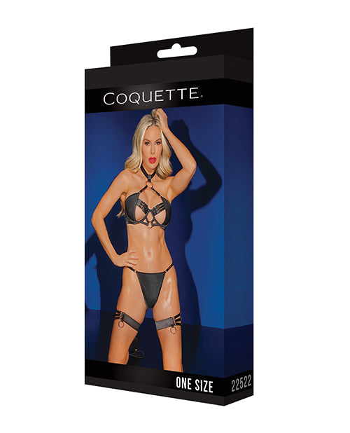 Coquette Pleasure Collection Adjustable Choker Bra Set Black