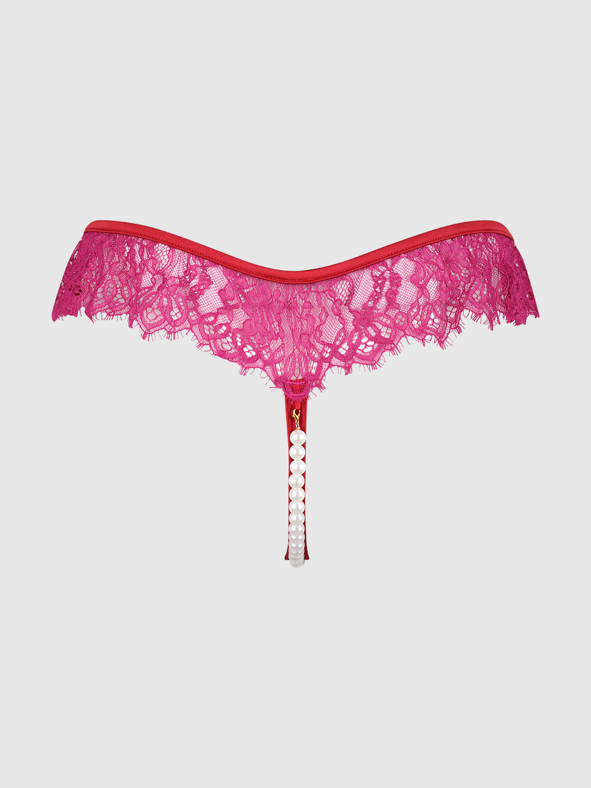 Jocelyn Lace & Pearl Crotchless Thong Crimson Red Raspberry