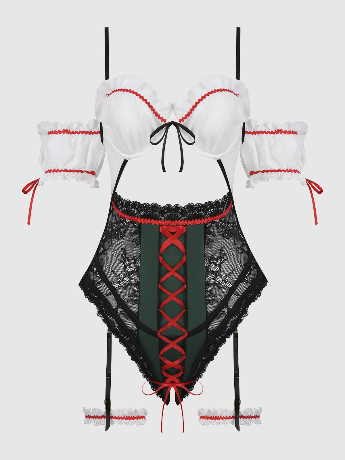 Biergarten Babe Crotchless Teddy with Detachable Garters Costume