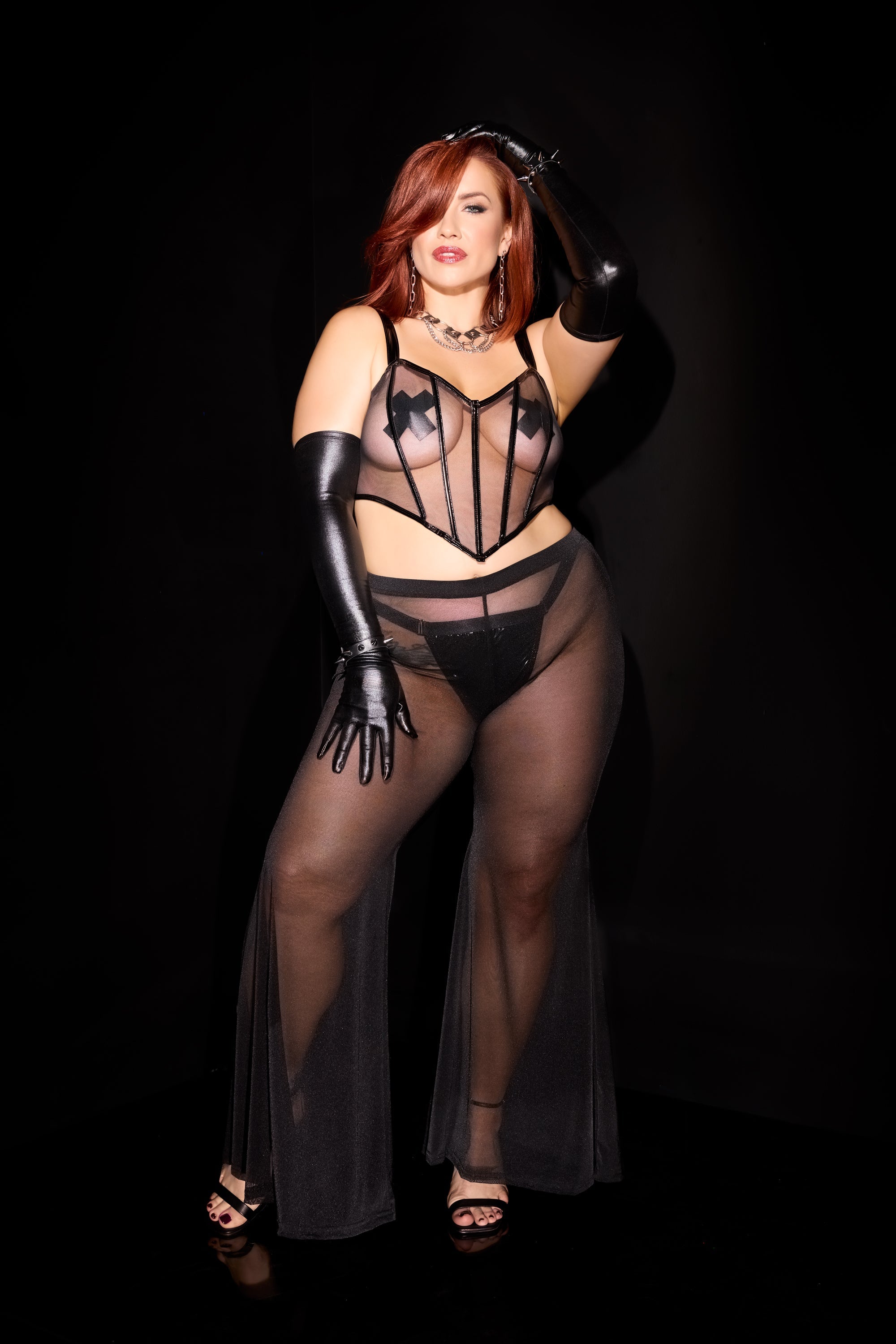 Coquette Darque Flared Sheer Mesh Pants Black-Rebel Romance