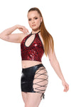 Coquette Darque Lace Up Wet Look Reversible Skirt Black-Rebel Romance