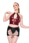 Coquette Darque Lace Up Wet Look Reversible Skirt Black-Rebel Romance