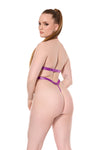 Coquette Darque Wet Look High Leg Slingshot Halter Teddy Purple-Rebel Romance