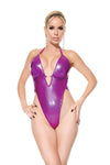 Coquette Darque Wet Look High Leg Slingshot Halter Teddy Purple-Rebel Romance