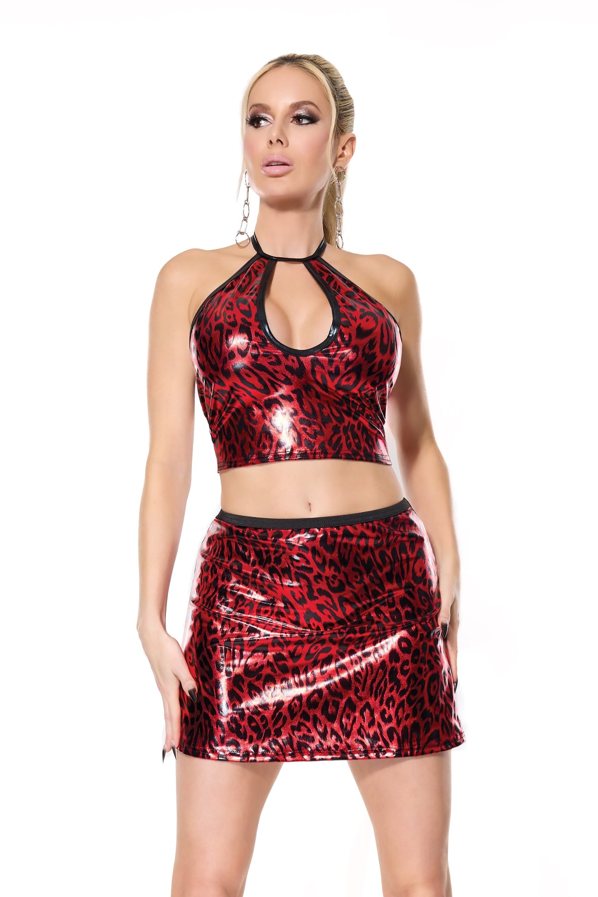 Coquette Darque Wet Look Red Leopard Skirt-Rebel Romance