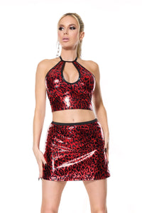 Coquette Darque Wet Look Red Leopard Skirt-Rebel Romance