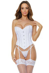 Coquette Metal Busk Boned Seams Corset Cord Lace Up Back White