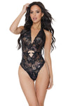 Coquette Metallic Floral Lace & Mesh Crotchless Teddy Bodysuit