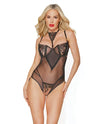 Coquette Pleasure Collection Sheer Crotchless Teddy Removable Choker Black