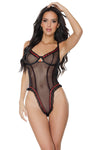 Coquette Sheer Mesh Ruffle Hem Ribbon Teddy Black