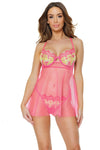 Coquette Summer Neon Pink Underwire Cups Babydoll Set