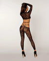 Dreamgirl Zebra Fishnet Long Sleeve Bralette w/Finger Gloves & Footless Leggings