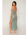 Dreamgirl Eyelash Lace & Satin Long Chemise Set Sage Green