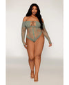 Dreamgirl Queen Halter Chain Long Sleeve Fishnet Seamless Teddy Sage Green-Rebel Romance