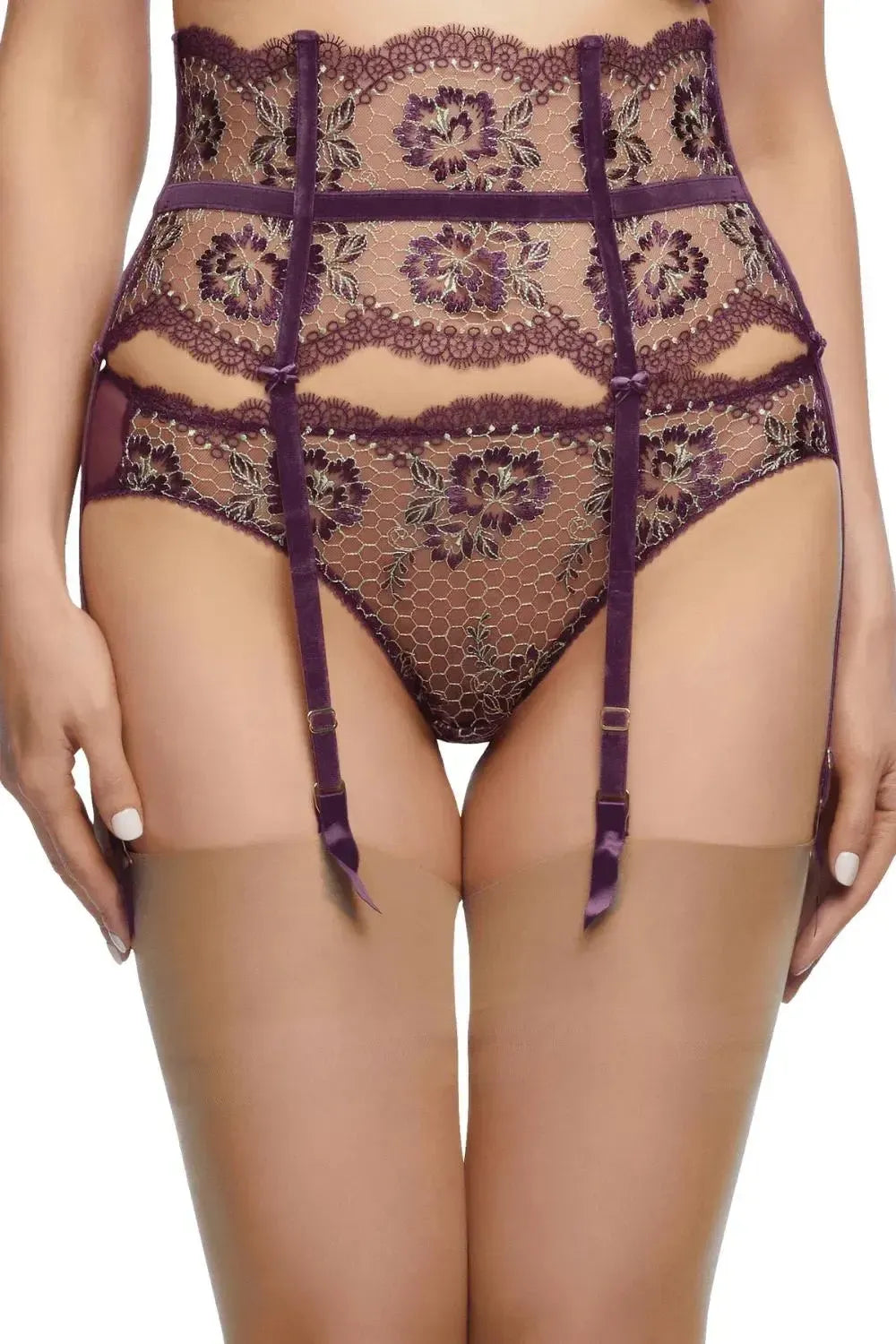 Dita Von Teese Evelina High Waisted Suspender Belt Aubergine