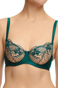 Dita Von Teese Julie's Roses Sheer Mesh Unlined Bra Deep Teal