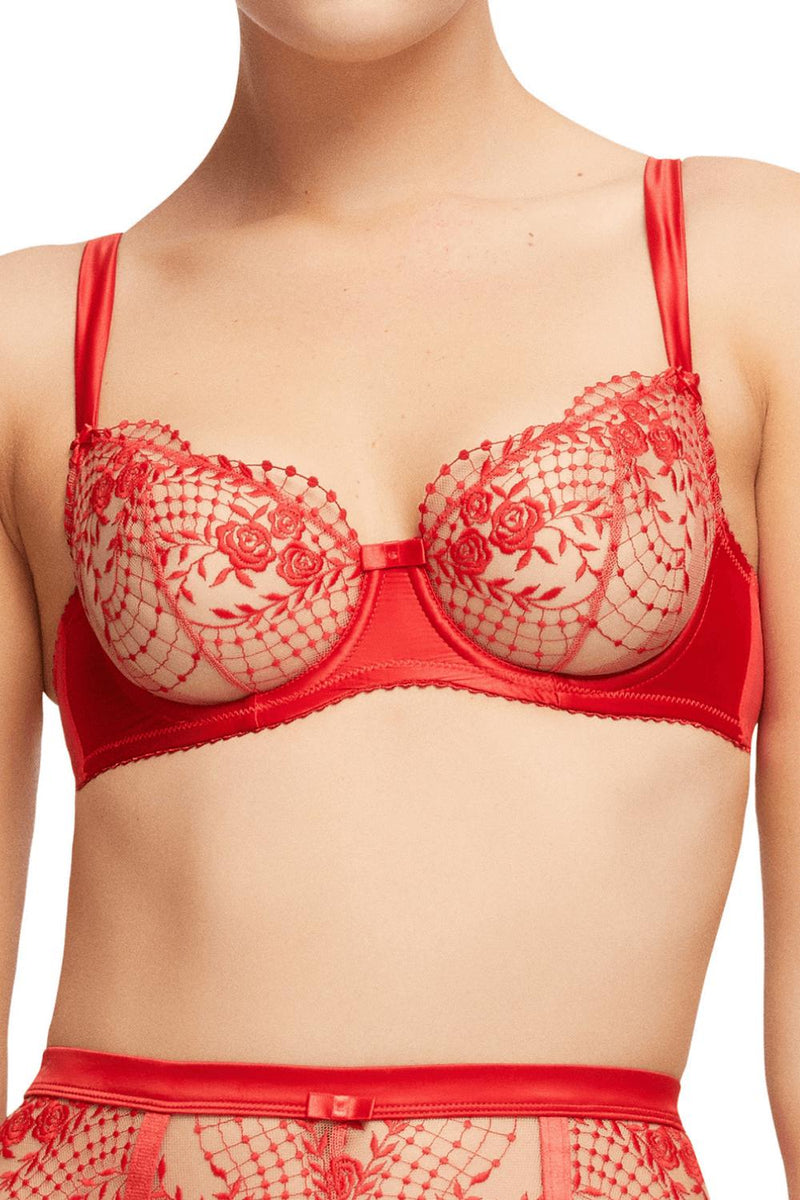 Dita Von Teese Julie's Roses Sheer Mesh Unlined Bra Roses Red