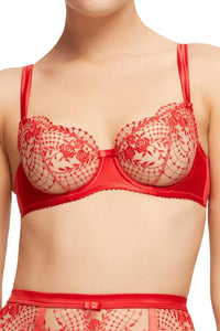 Dita Von Teese Julie's Roses Sheer Mesh Unlined Bra Roses Red