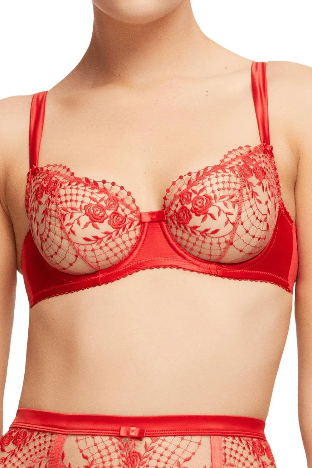 Dita Von Teese Julie's Roses Sheer Mesh Unlined Bra Roses Red