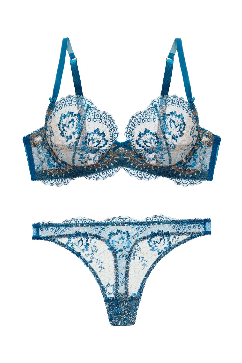 Evelina Unlined Bra and G-String Set Ocean Blue