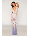 Dreamgirl Deep Plunge Halter Seamless Bodystocking Gown White/Lavender