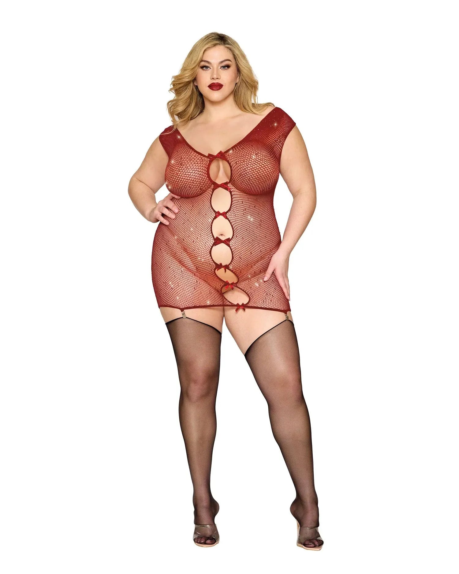 Dreamgirl Queen Rhinestone Seamless Chemise & Mini Suspender Clips Ox Blood-Rebel Romance
